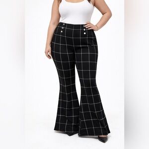Like an Angel Black Plaid High Waist Flare Pants 2X NWT Stretch Retro Chic